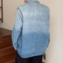 Load image into Gallery viewer, Distressed Washed Gradient Padded Denim Jacket
