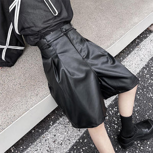 Black Pu Leather Wide Leg Shorts