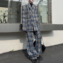 Load image into Gallery viewer, Notch Lapel Loose Blazer Casual Trousers Plaid Suit Two-piece Suit
