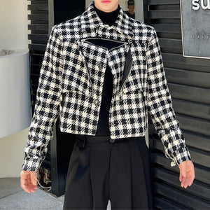 Cropped Lapel Houndstooth Jacket