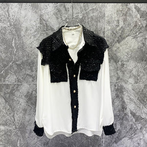 Loose Patchwork Square Collar Casual Jacket