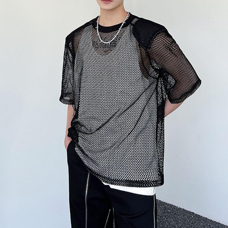 Cutout Fishnet Short Sleeve T-Shirt