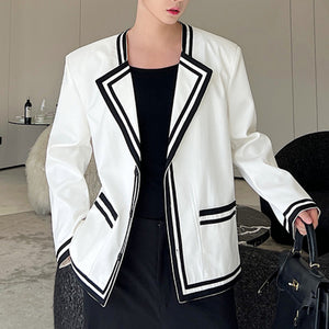 Contrast Striped Webbing-padded Shoulder Blazer