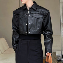 Load image into Gallery viewer, Motorcycle Leather Cropped Jacket
