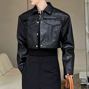 Motorcycle Leather Cropped Jacket