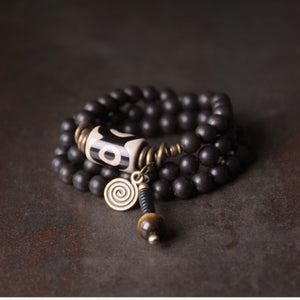 Ethnic Retro Cylindrical Dzi Beads Ebony Bracelet