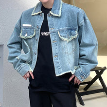 Load image into Gallery viewer, Fringed Cropped Denim Jacket
