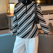 Load image into Gallery viewer, Autumn and Winter Diagonal Striped Half-zip Turtleneck Sweater
