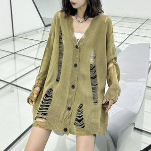 Hollow Long Sleeve Knitted Cardigan