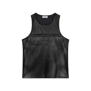 Mesh Panel PU Leather Sleeveless Vest