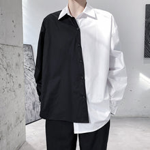 Load image into Gallery viewer, Black White Contrast Stitching Asymmetrical Shirt
