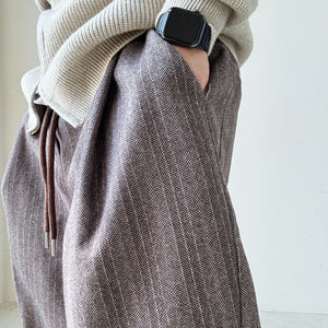 Loose Herringbone Casual Straight Drawstring Pants