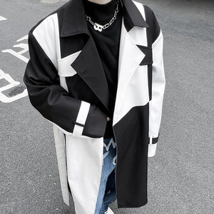 Black and White Color Contrast Loose Windbreaker Jacket