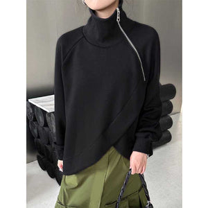 High Collar Loose Long Sleeve Sweatshirt