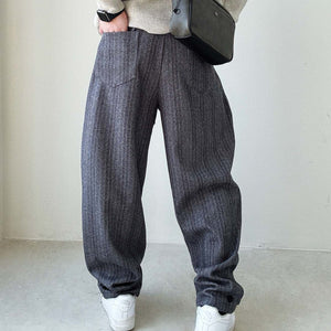 Loose Herringbone Casual Straight Drawstring Pants