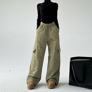 Multi-pocket Workwear Cotton Thickened Wide-leg Pants