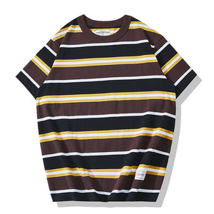 230g Round Neck Striped Short Sleeve T-Shirt