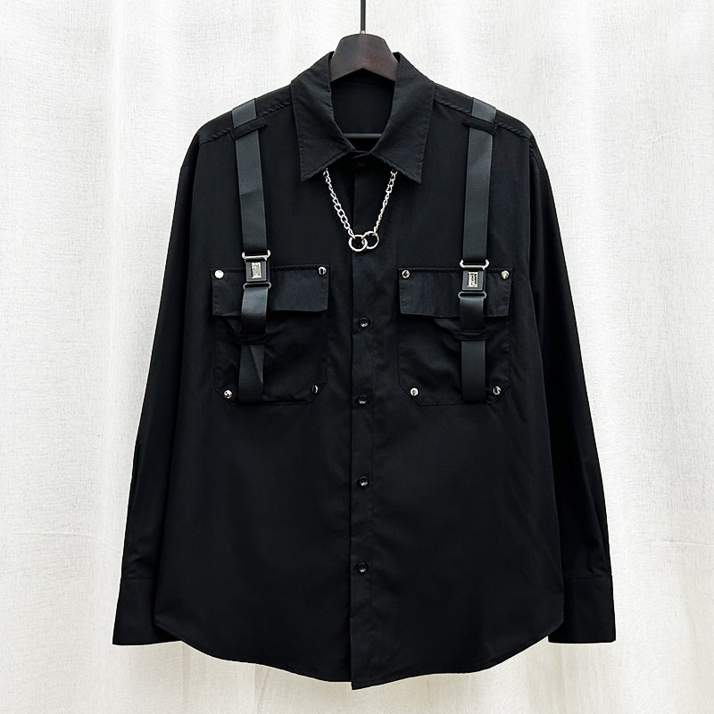 Dark Pocket Strap Long Sleeve Shirt