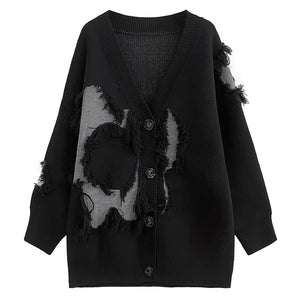 Autumn and Winter Loose Fringed V-neck Sweater