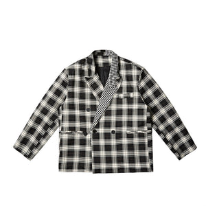 Double Collar Plaid Contrast Blazer