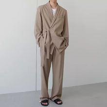 Load image into Gallery viewer, Belt Drawstring Jacket Loose Draped Pants Two-piece Suit
