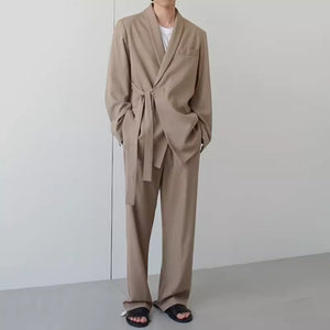 Belt Drawstring Jacket Loose Draped Pants Two-piece Suit