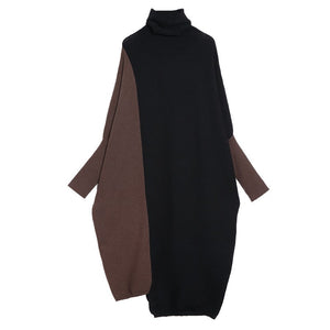 Contrast Color Stitching Bat Sleeve Sweater Dress