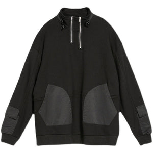 Black Pocket Zipper Loose Sweatshirt