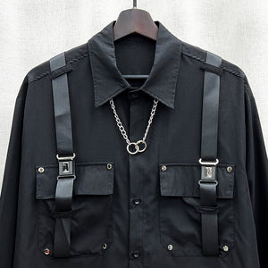 Dark Pocket Strap Long Sleeve Shirt