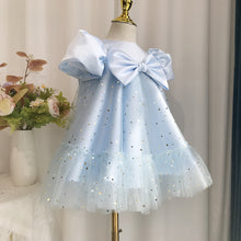 Load image into Gallery viewer, Elegant Baby Girls Blue Puff Sleeve High Waist Mesh Sequin Princess Dress Toddler Birthday Dress
