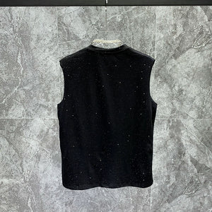 Loose Sleeveless Round Neck Sequined Casual Vest