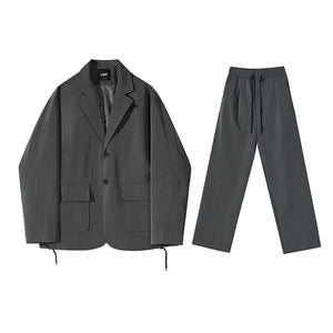 Loose-fitting Jacket Drawstring Straight-leg Suit Trousers Two-piece Suit