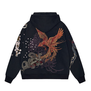 Dragon Suzaku White Tiger Embroidery Hooded Sweatshirt