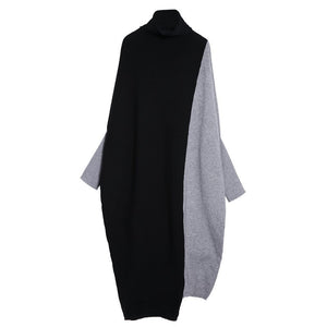 Contrast Color Stitching Bat Sleeve Sweater Dress