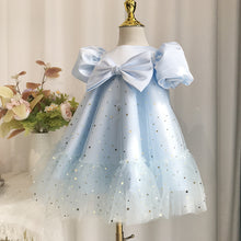 Load image into Gallery viewer, Elegant Baby Girls Blue Puff Sleeve High Waist Mesh Sequin Princess Dress Toddler Birthday Dress
