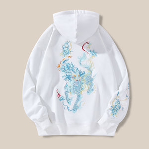 Embroidered Hooded Loose-fitting Pullover Sweatshirt