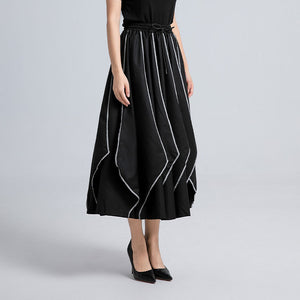 Irregular Pleated Contrast Color High Waist Skirt Pants