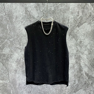 Loose Sleeveless Round Neck Sequined Casual Vest