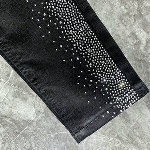 Hot Diamond Black Denim Mid-waist Slim Fit Pants