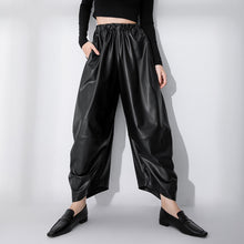 Load image into Gallery viewer, Black Loose High Waist PU Leather Pants
