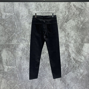 Hot Diamond Black Denim Mid-waist Slim Fit Pants