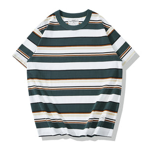 230g Round Neck Striped Short Sleeve T-Shirt