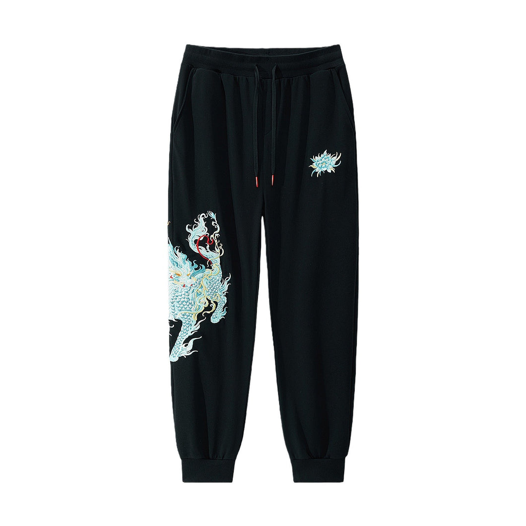 Embroidered Thickened Mid-Rise Loose Sweatpants