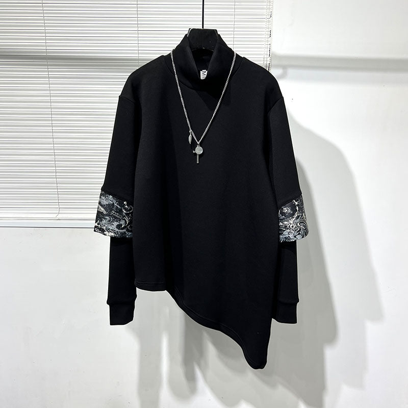 Dark Two-piece Printed Patchwork Stand-collar Sweatshirt