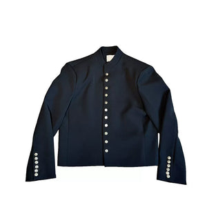 Gold Button Shoulder Pad Stand Collar Cropped Jacket