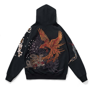 Dragon Suzaku White Tiger Embroidery Hooded Sweatshirt