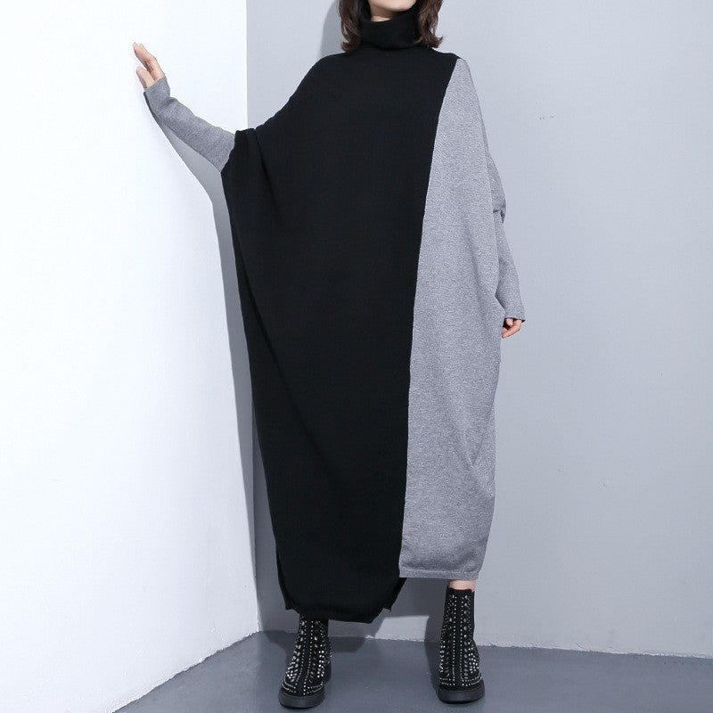 Contrast Color Stitching Bat Sleeve Sweater Dress