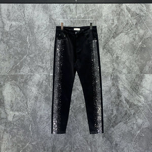 Hot Diamond Black Denim Mid-waist Slim Fit Pants