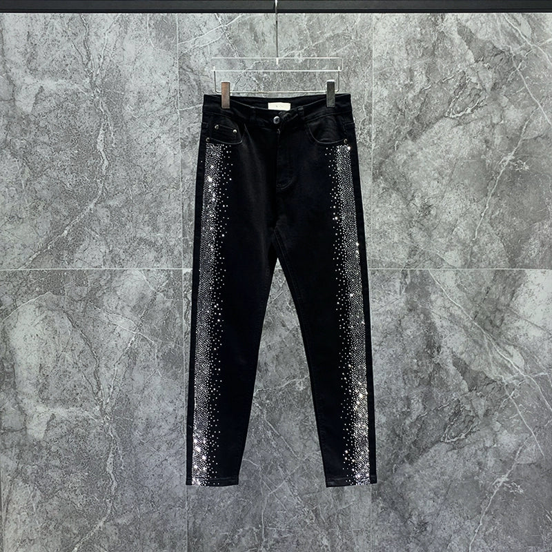 Hot Diamond Black Denim Mid-waist Slim Fit Pants