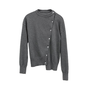 Loose Button Slant Cardigan Sweater